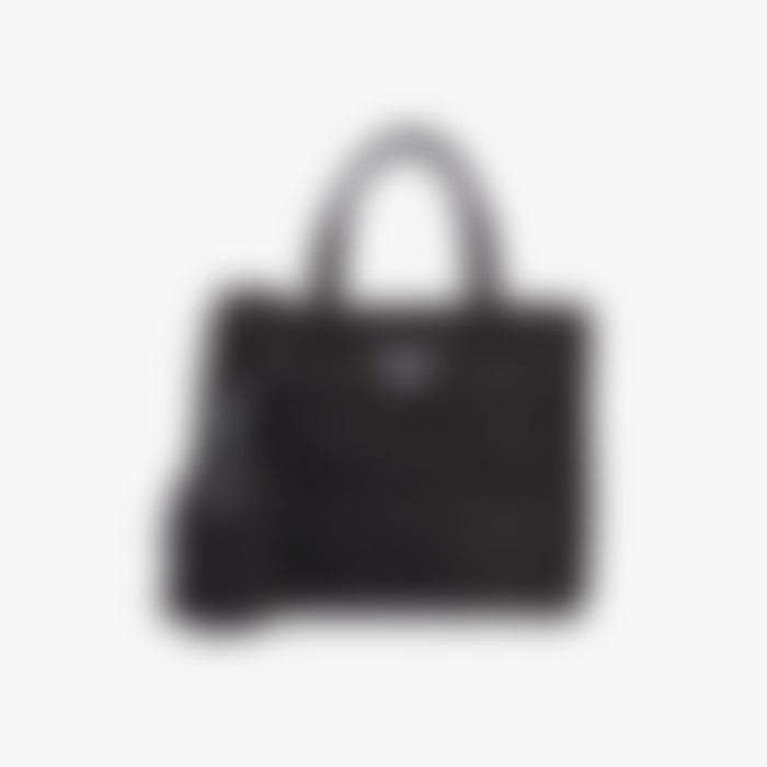 Nylon Shoulder 24 – Black Leather | Silver Hardware