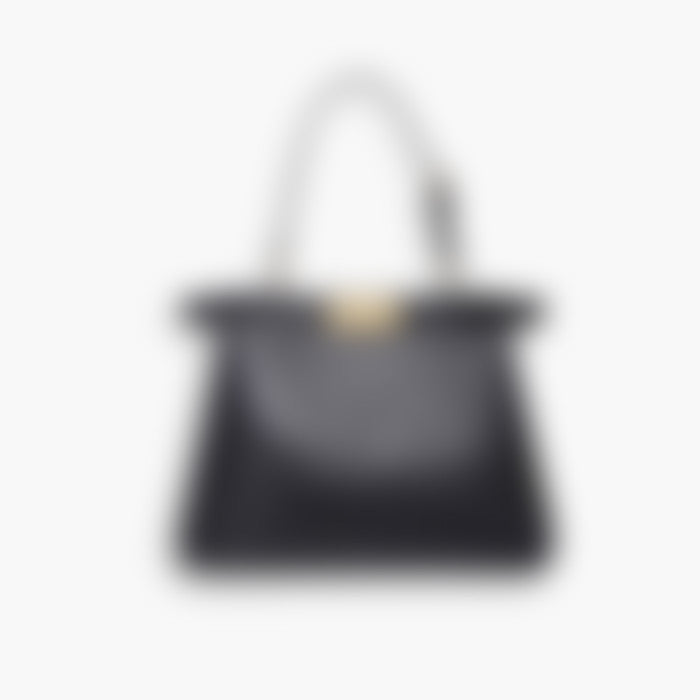 Twin Compartment Top Handle 33 – Black Leather | Silver Hardware